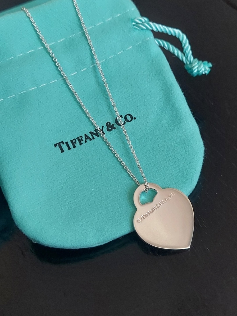 Tiffany & Co. Silver Heart Tag Necklace with Tiffany Blue Pouch - Picture 2 of 5